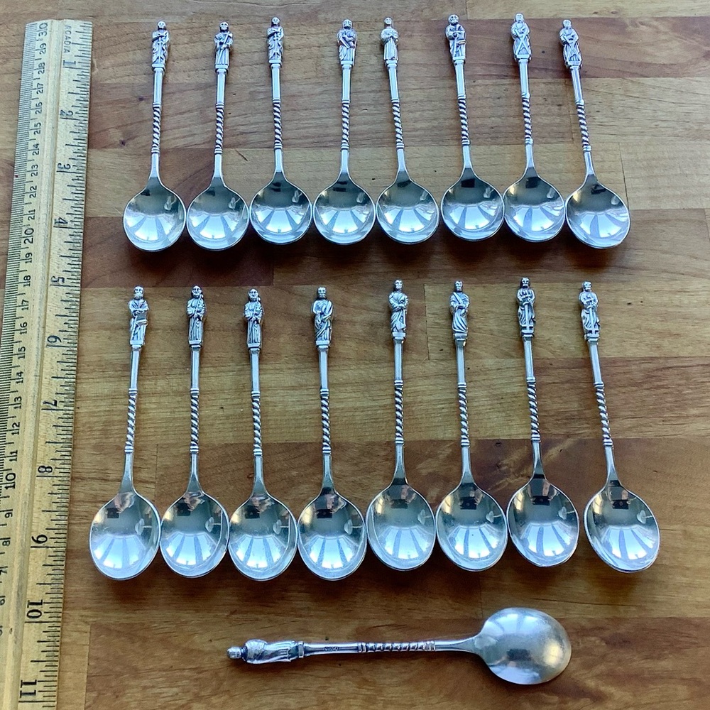17 Vintage European Silver Teaspoons